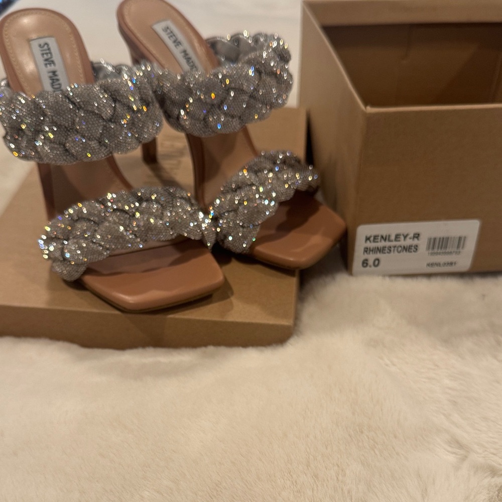 Steve Madden Glittering Rhinestone Heels - Silver and Tan